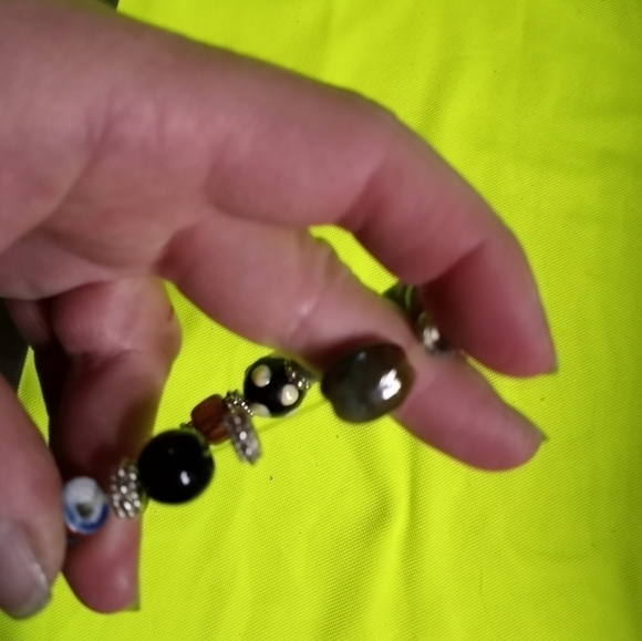 Multi color stretch beaded Bracelet clay beads silvertone accents - Picture 3 of 4
